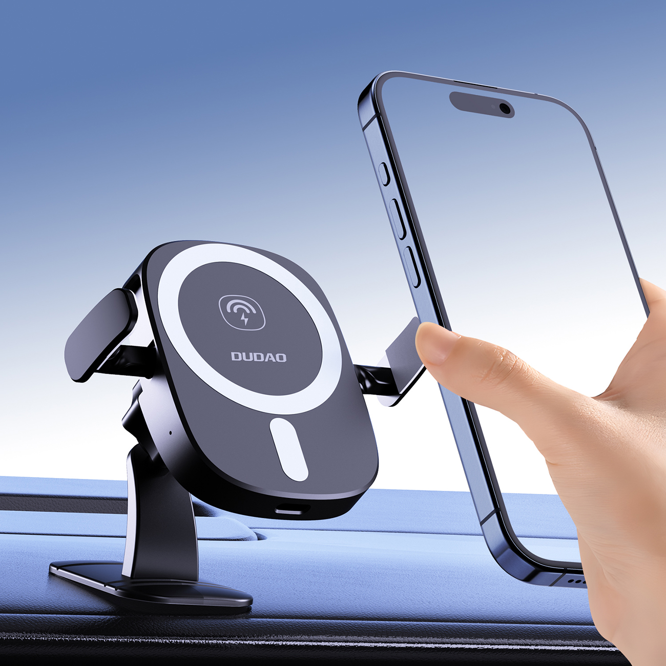 Kokpit s nainštalovaným držiakom do auta pre telefón Dudao FW11